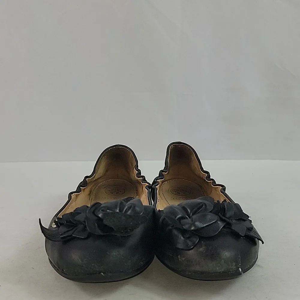 Tory Burch Black‎ Leather Blossom Ballet Flats
